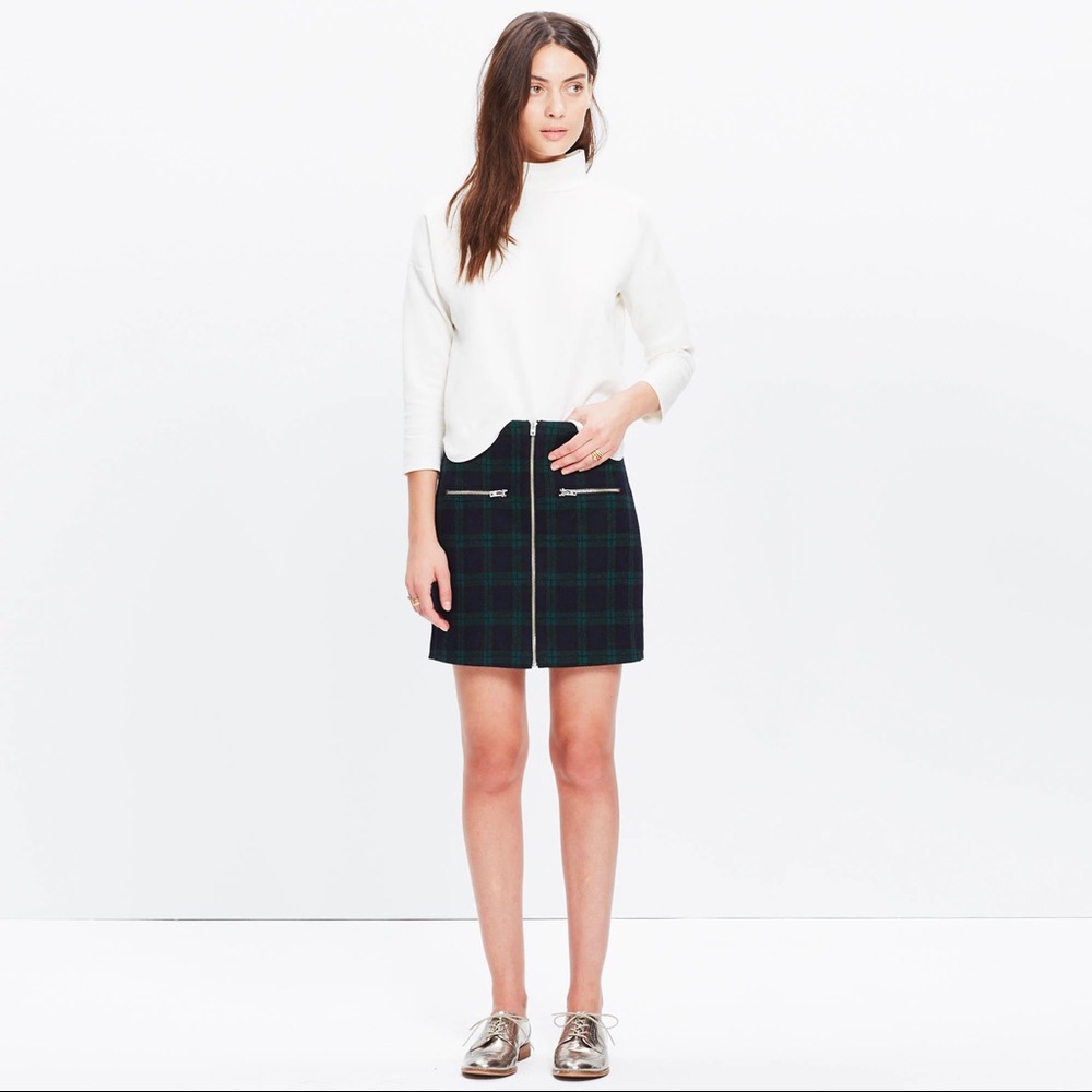 Madewell Zip Skirt in Dark Plaid